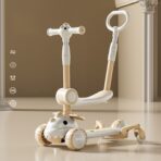 Trotineta Multifunctionala 6 in 1, Embo, Pentru Copii De La 10 Luni Pana La 12 Ani, Cu Maner De Impingere, Reglabil 360, Pliere Usoara, Reglarea Inaltimii, Model Dinozaur, Alb/Bej - imagine 6