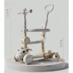 Trotineta Multifunctionala 6 in 1, Embo, Pentru Copii De La 10 Luni Pana La 12 Ani, Cu Maner De Impingere, Reglabil 360, Pliere Usoara, Reglarea Inaltimii, Model Dinozaur, Alb/Bej - imagine 8