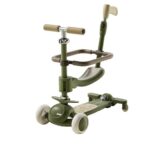 Trotineta Tip Carucior pentru Copii 7in1, Embo, Pliabila, Ghidon Reglabil, Parti Detasabile, Lumini LED, Muzica, Suport pentru picioare, Verde