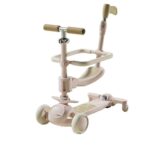 Trotineta Tip Carucior pentru Copii 7in1, Embo, Pliabila, Ghidon Reglabil, Parti Detasabile, Lumini LED, Muzica, Suport pentru picioare, Roz