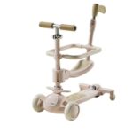 Trotineta Tip Carucior pentru Copii 7in1, Embo, Pliabila, Ghidon Reglabil, Parti Detasabile, Lumini LED, Muzica, Suport pentru picioare, Roz