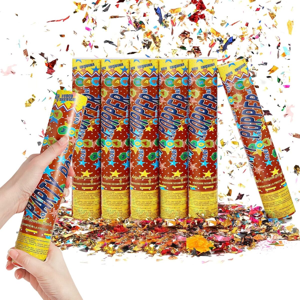 Tun de Confetti, Embo, Party Popper, 60x5 cm, Model Stelute, Inimioare, Paiete, Lucioase, 3 cm Diametru, Multicolor - imagine 7