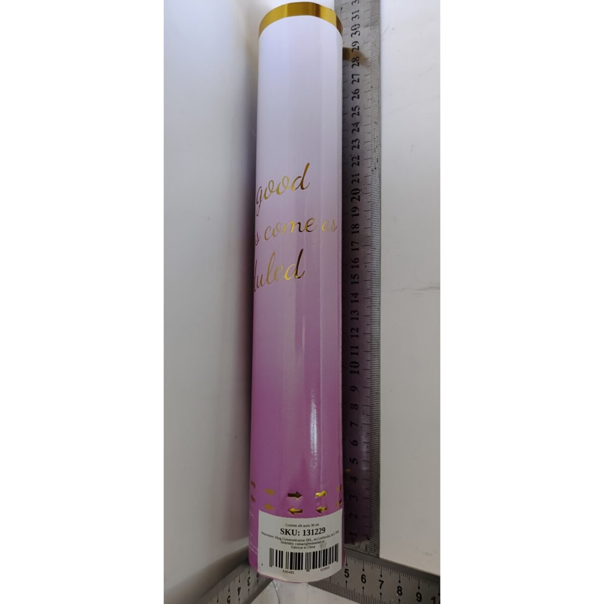 Tun Confetti Petrecere, Embo, Lungime 30 cm, Alb/Auriu - imagine 3