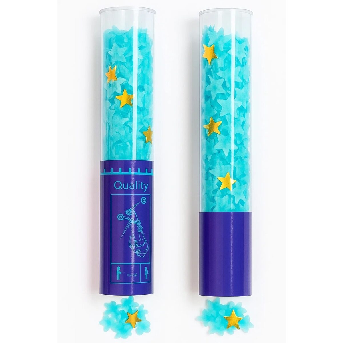 Dispozitiv Confetti pentru Petreceri, Embo, 40 cm, Model Stelute din Folie si Hartie, Ambalaj PET, Albastru - imagine 2