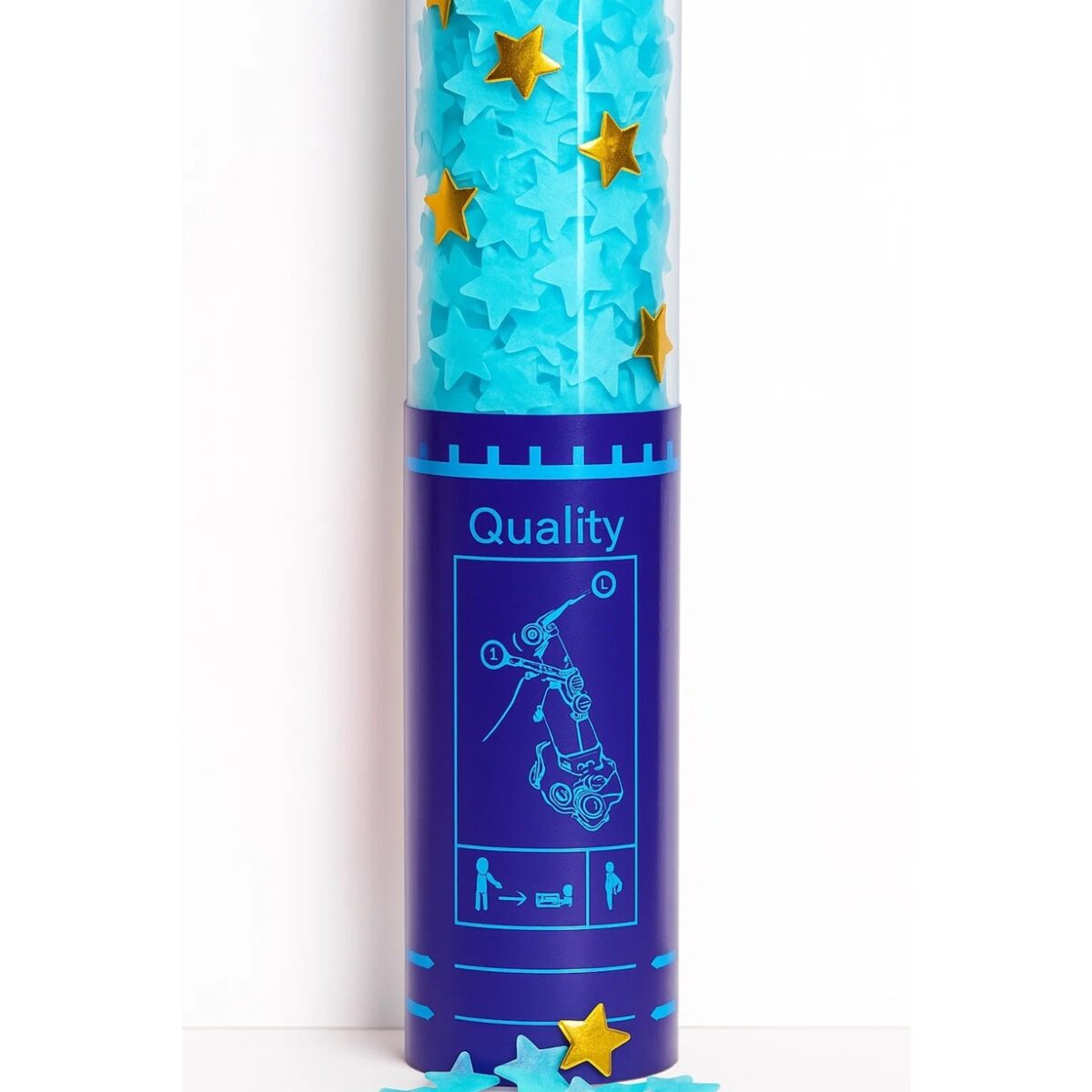 Dispozitiv Confetti pentru Petreceri, Embo, 40 cm, Model Stelute din Folie si Hartie, Ambalaj PET, Albastru - imagine 3