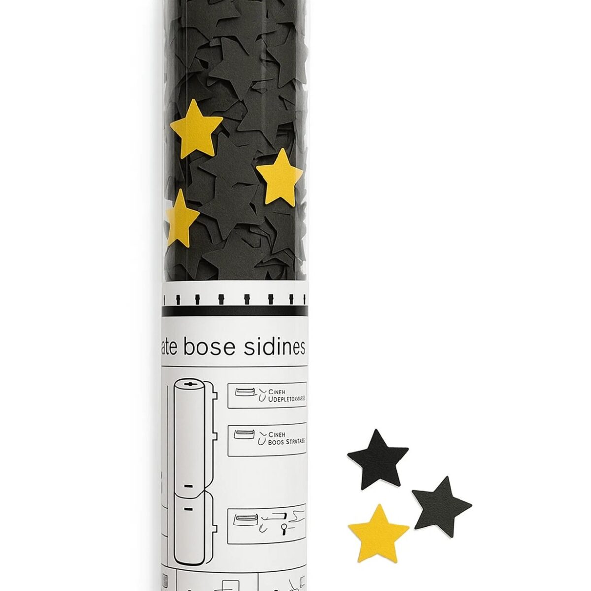 Dispozitiv Confetti pentru Petreceri, Embo, 40 cm, Model Stelute din Folie si Hartie, Ambalaj PET, Negru - imagine 2