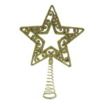Varf decorativ de brad, Auriu, in forma de Stea, decupata in centru, din Plastic/Metal, 14 cm x 19 cm, Interior/Exterior, Embo