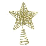 Varf decorativ de brad, Auriu, in forma de Stea, design cu paiete, din Plastic/Metal, 13 cm x 18 cm, diametru 4 cm, Interior/Exterior, Embo