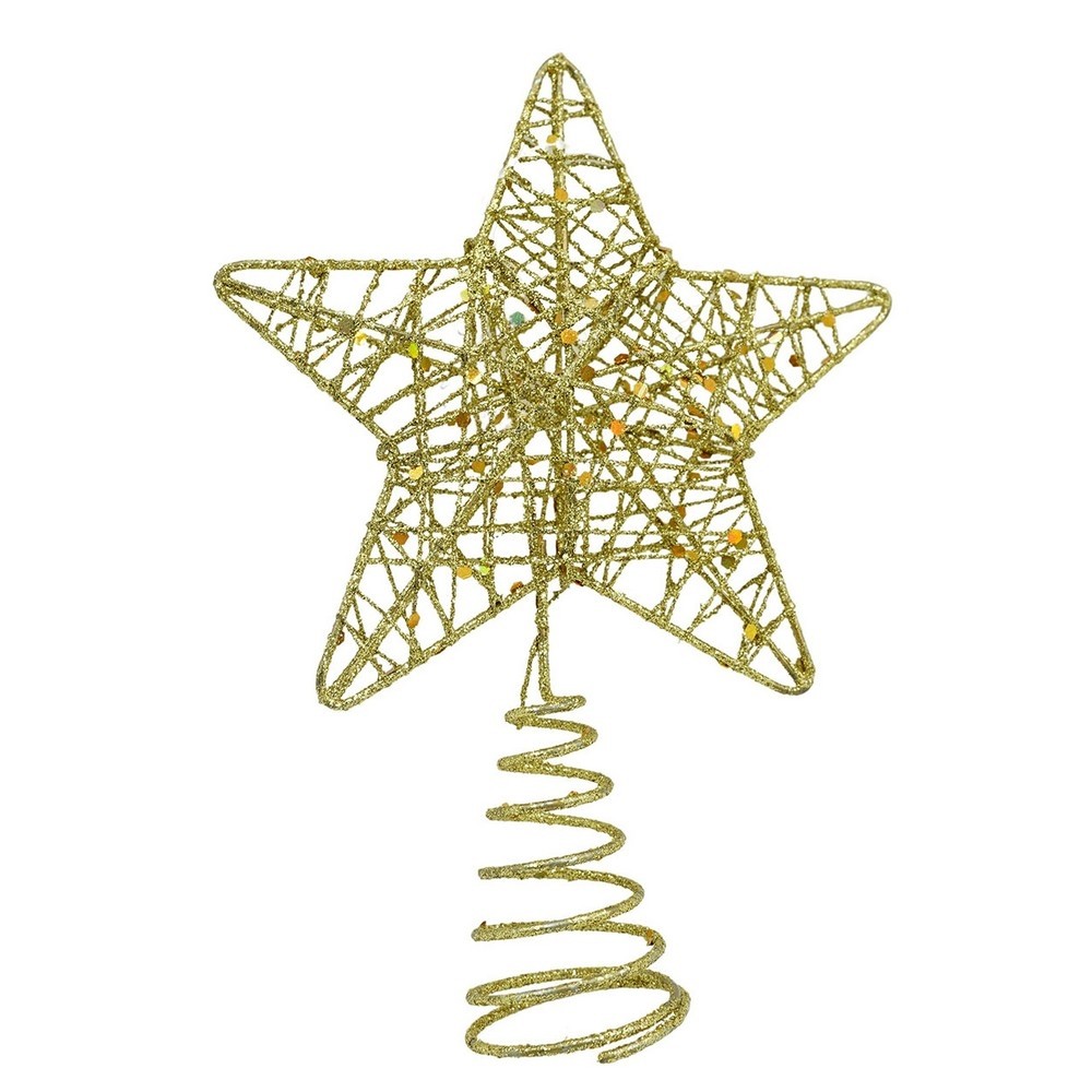 varf-decorativ-de-brad-auriu-in-forma-de-stea-design-cu-paiete-din-plastic-metal-13-cm-x-18-cm-diame-main-61f1349b785f0.jpg Varf decorativ de brad, Auriu, in forma de Stea, design cu paiete, din Plastic/Metal, 13 cm x 18 cm, diametru 4 cm, Interior/Exterior, Embo - imagine 1