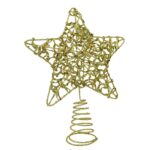 Varf decorativ de brad, Auriu, in forma de Stea, design cu paiete, din Plastic/Metal, 18 cm x 23 cm, Interior/Exterior, Embo