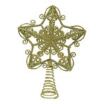 Varf decorativ de brad, Auriu, in forma de Stea, design forjat, din Plastic/Metal, 14.5 cm x 20 cm, Interior/Exterior, Embo