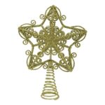 Varf decorativ de brad, Auriu, in forma de Stea, design forjat, din Plastic/Metal, 14.5 cm x 20 cm, Interior/Exterior, Embo