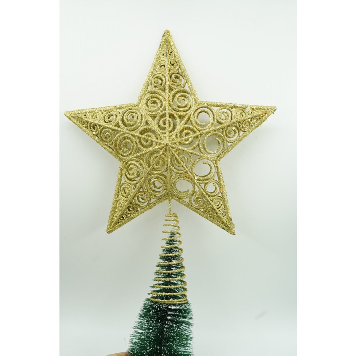 Varf decorativ de brad, Auriu, in forma de Stea, design spiralat, din Plastic/Metal, 29 cm x 38 cm, Interior/Exterior, Embo - imagine 2