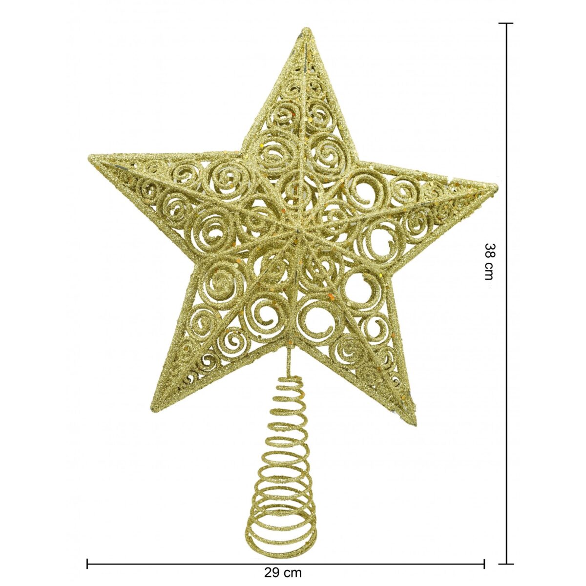 Varf decorativ de brad, Auriu, in forma de Stea, design spiralat, din Plastic/Metal, 29 cm x 38 cm, Interior/Exterior, Embo - imagine 6