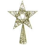 Varf decorativ de brad, Auriu, in forma de Stea, infasurata, din Plastic/Metal, 20 cm x 28 cm, Interior/Exterior, Embo
