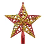 Varf decorativ de brad, Rosu/ Auriu, in forma de Stea, design spiralat, din Plastic, 19 cm x 21 cm, Interior/Exterior, Embo