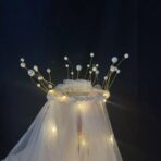 Voal Luminos cu Coronita, Embo, Lumina Alb Cald, pentru Serbari Copii, Petrecerea Burlacitelor, Marime universala, Lumina LED, Alb - imagine 4