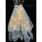 Voal Luminos cu Coronita, Embo, Lumina Alb Cald, pentru Serbari Copii, Petrecerea Burlacitelor, Marime universala, Lumina LED, Alb - imagine 5