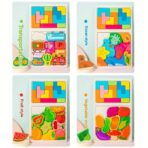 Puzzle Montessori din Lemn pentru Copii, Embo, Tip Tetris 2in1, +3 Ani, cu Masini Colorate 3D, Educativ, Intuitiv, Creativ, 21 de Piese, 28.5x17x1.2 cm, Multicolor - imagine 6