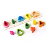 Jucarie Montessori din Lemn, Embo, Tip Puzzle, cu 5 Forme Asimetrice, 15 Piese, Educativa, Interactiva, Creativa, Model Copaci, Materiale Non Toxice, +2 Ani, 29x6.5 cm, Multicolor - imagine 3