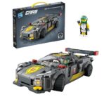 Set de Constructie Masina de Curse, Embo, 14.4x5.6x4.5 cm, 341 de Piese, Masina Sport cu Pilot, 6 ani, Gri