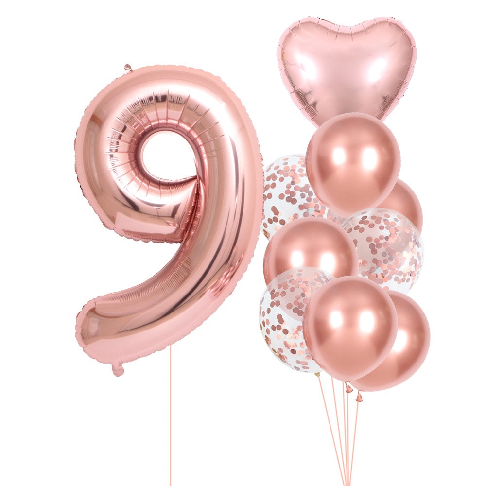10-piece-set-32-inch-rose-gold-number-set-balloon-birthday-party-wedding-ceremony-wedding-room-decoration-decoration-wholesale-rose-gold-10-piece-set-9-main-67131e2107c13 Set 10 Baloane Folie si Latex, Embo, Tematica Aniversare, Baloane Latex 25cm, Figurina Inimioara 45 cm, Cifra 9 de 81 cm, Ambalaj Individual, Pai Inclus, Umflare cu Aer sau Heliu, Roz Pal - imagine 1