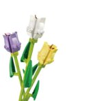 Set de Constructie 3 Lalele, Embo, 24cm Lungime, Ornament Floral, 111 Piese, 6 Ani, Mov-Alb-Galben