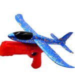 Pistol cu Lansator de Avion, Embo, din Polistiren+Plastic, +3 Ani, Avion 38 cm, Lansare 10 m, Rosu/Albastru