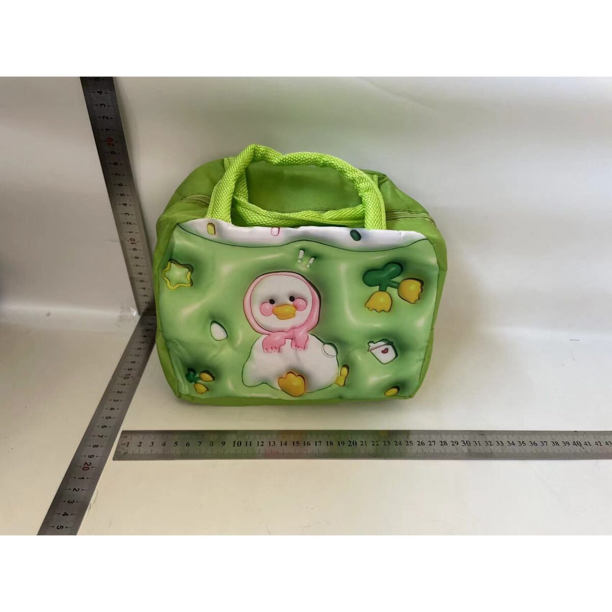 Geantă Frigorifică, Embo, cu Desene Animate 3D, Portabilă pentru Copii, de Prânz, din Pânză Oxford, 23x13x19 cm, Model Ratusca, Verde - imagine 2