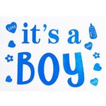 Sticker Autocolant, Embo, Tematica Gender Reveal, Model Scris It's a Boy, 19.5x27.5 cm, Albastru