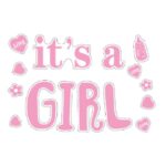 Sticker Autocolant, Embo, Tematica Gender Reveal, Model Scris It's a Girl, 19.5x27.5 cm, Roz