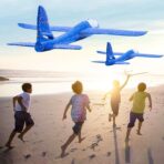 Avion Planor cu Pilot, Embo, Din Polistiren, Cu Lumini in Cabina Pilotului, Lungime 47 cm, Albastru - imagine 5