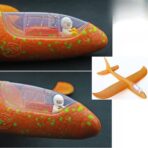 Avion Planor cu Pilot, Embo, Din Polistiren, Cu Lumini in Cabina Pilotului, Lungime 47 cm, Portocaliu - imagine 4