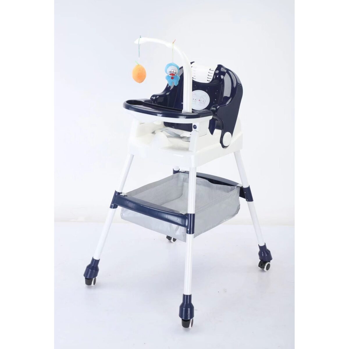 Scaun de Masa pentru Copii, Embo, Multifunctional, Pliabil, cu Roti, Cos de Depozitare, din Plastic, Centura de Siguranta, Suport de Agatat Jucarii, 110 x 60 x 70 cm, Albastru - imagine 3