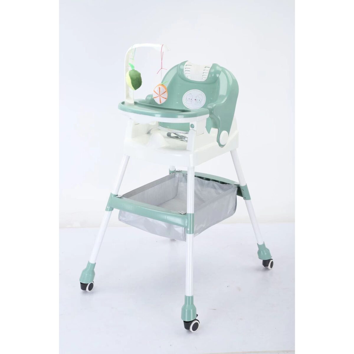 Scaun de Masa pentru Copii, Embo, Multifunctional, Pliabil, cu Roti, Cos de Depozitare, din Plastic, Centura de Siguranta, Suport de Agatat Jucarii, 110 x 60 x 70 cm, Verde - imagine 3