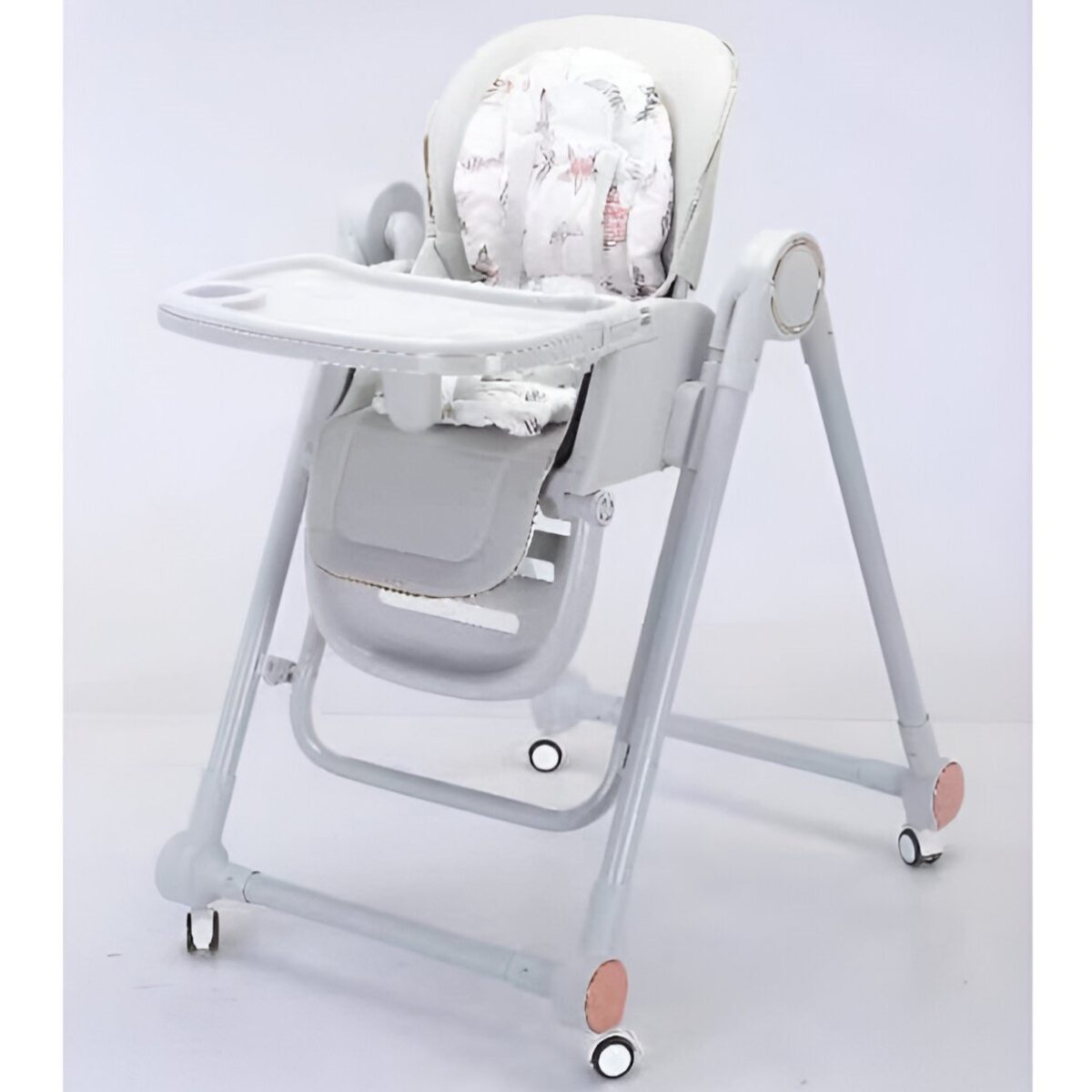Scaun de Masa pentru Bebelusi si Copii, Embo, Tavita si Husa Detasabile, Multifuncțional, Stabil, Centura de Siguranta, Inaltime Ajustabila, Spatar Reglabil Moale, Balansoar, de la 6 Luni, Gri - imagine 2