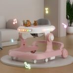 Premergator Multifunctional cu Roti Embo, Model Iepuras, Inaltime Ajustabila, Tavita, Muzica, Lumini, 66x59x41 cm, Roz - imagine 4