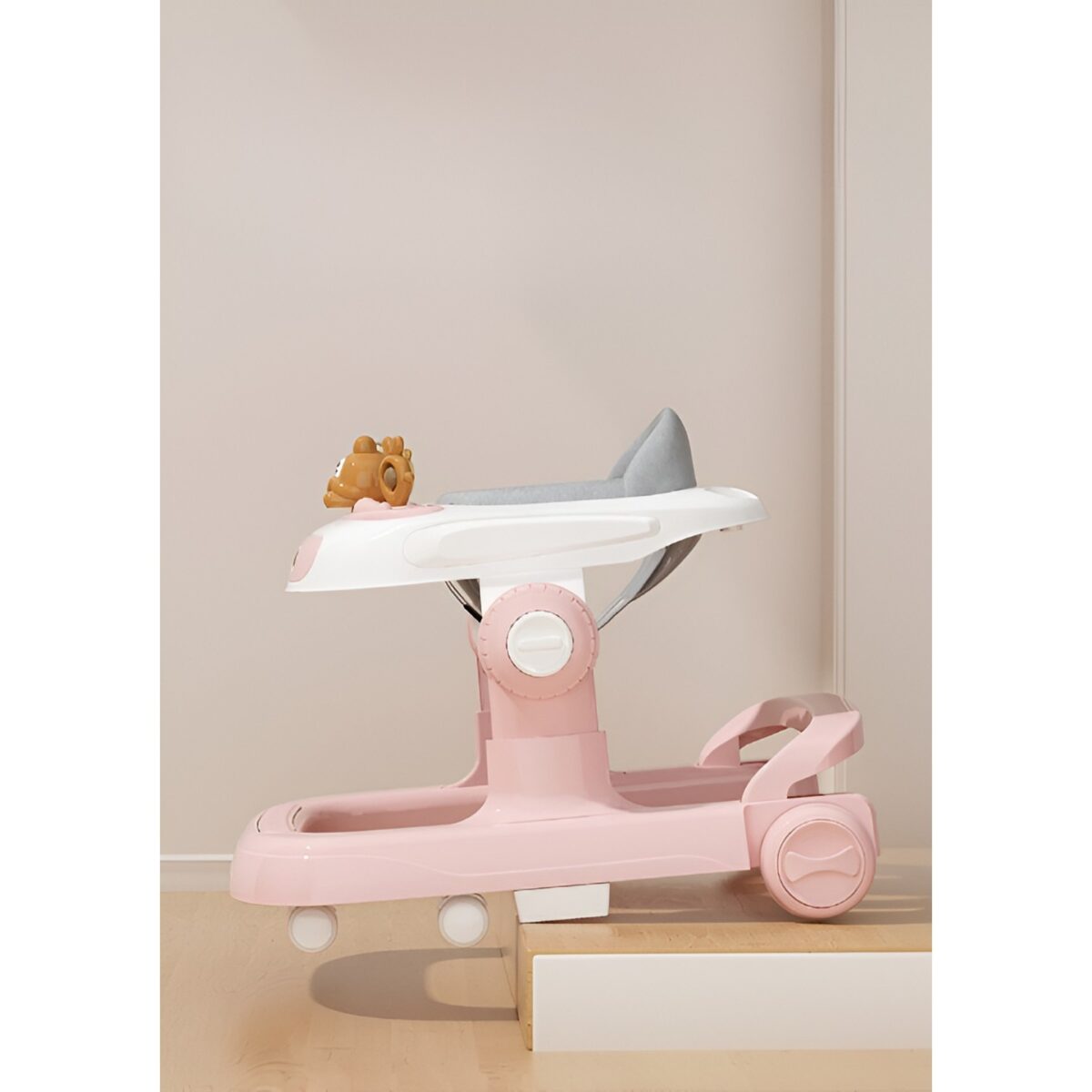 Premergator Multifunctional cu Roti Embo, Model Iepuras, Inaltime Ajustabila, Tavita, Muzica, Lumini, 66x59x41 cm, Roz - imagine 7