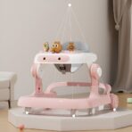 Premergator Multifunctional cu Roti Embo, Model Iepuras, Inaltime Ajustabila, Tavita, Muzica, Lumini, 66x59x41 cm, Roz - imagine 8