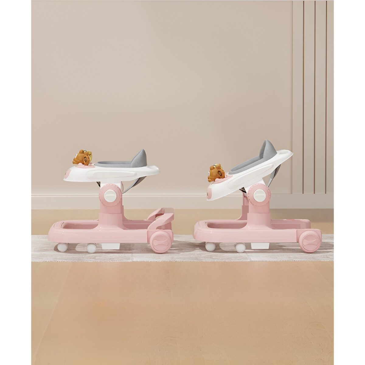 Premergator Multifunctional cu Roti Embo, Model Iepuras, Inaltime Ajustabila, Tavita, Muzica, Lumini, 66x59x41 cm, Roz - imagine 9