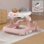 Premergator Multifunctional cu Roti Embo, Model Iepuras, Inaltime Ajustabila, Tavita, Muzica, Lumini, 66x59x41 cm, Roz - imagine 10