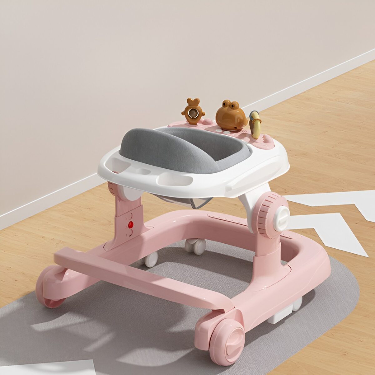 Premergator Multifunctional cu Roti Embo, Model Iepuras, Inaltime Ajustabila, Tavita, Muzica, Lumini, 66x59x41 cm, Roz - imagine 11