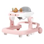 Premergator Multifunctional cu Roti Embo, Model Iepuras, Inaltime Ajustabila, Tavita, Muzica, Lumini, 66x59x41 cm, Roz