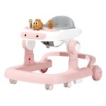 Premergator Multifunctional cu Roti Embo, Model Iepuras, Inaltime Ajustabila, Tavita, Muzica, Lumini, 66x59x41 cm, Roz