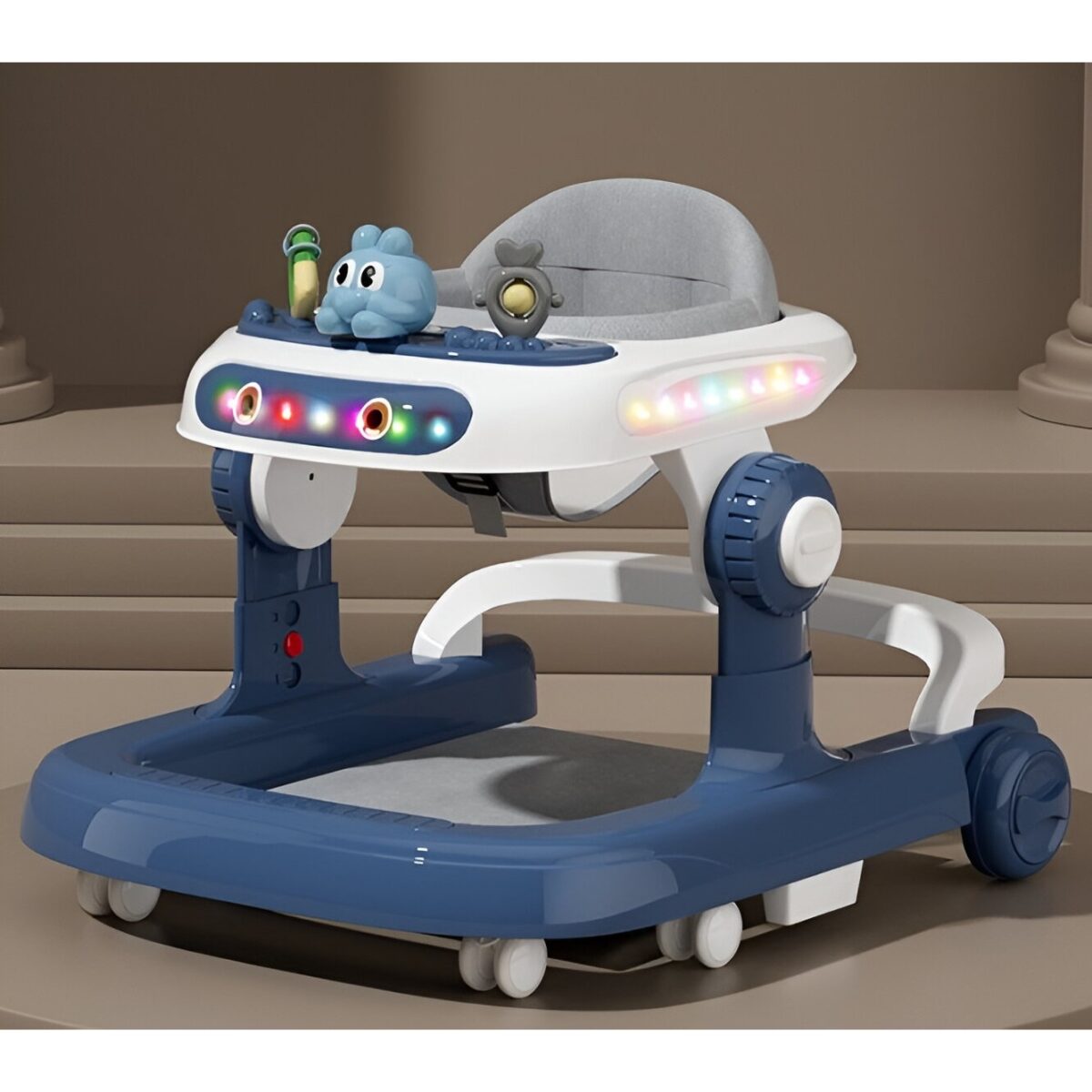 Premergator Multifunctional cu Roti Embo, Model Iepuras, Inaltime Ajustabila, Tavita, Muzica, Lumini, 66x59x41 cm, Albastru - imagine 2