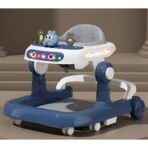 Premergator Multifunctional cu Roti Embo, Model Iepuras, Inaltime Ajustabila, Tavita, Muzica, Lumini, 66x59x41 cm, Albastru - imagine 2