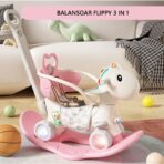 Balansoar pentru Copii, Embo, 3in1, cu Spatar si Bara de Siguranta, Maner cu Cos de Basket, Tava de Masa, Roti Luminoase, 80 x 43 x 83 cm, din Plastic, + 3 Ani, Roz - imagine 2
