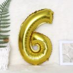 Balon din Folie Embo, Cifra 6, 81 cm, Pentru Aer sau Heliu, Bulk, Auriu - imagine 2