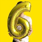Balon din Folie Embo, Cifra 6, 81 cm, Pentru Aer sau Heliu, Bulk, Auriu - imagine 3