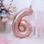 Balon din Folie Embo, Cifra 6, 81 cm, Pentru Aer sau Heliu, Bulk, Roz Auriu - imagine 4